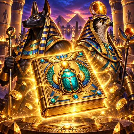 Egyptian deity and book symbols on the Book of Gods reels