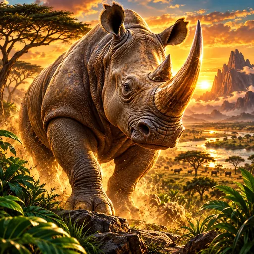 Charging rhino and savanna symbols on the Great Rhino reels