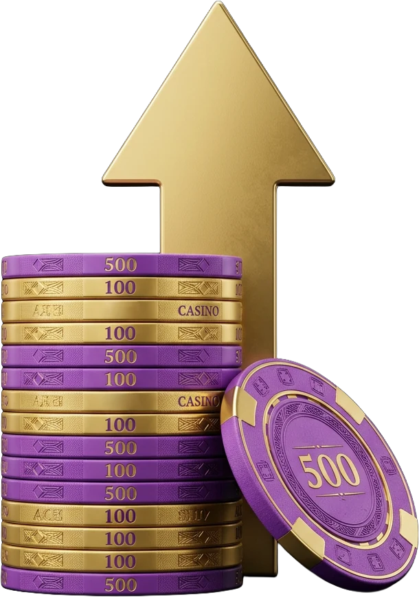Stack of purple and gold poker chips, a reminder to set a Bonus Buy budget before spending