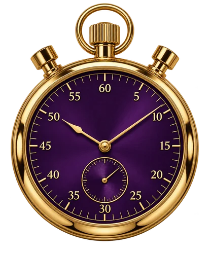 Purple-faced stopwatch with a gold case, standing in for a fixed play-time limit
