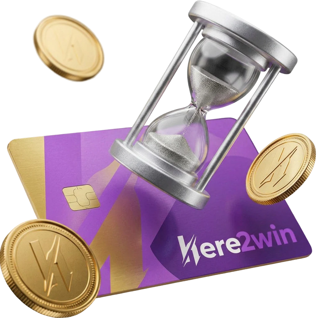 Silver hourglass resting on a purple bank card, standing in for the timed ID check before a first withdrawal
